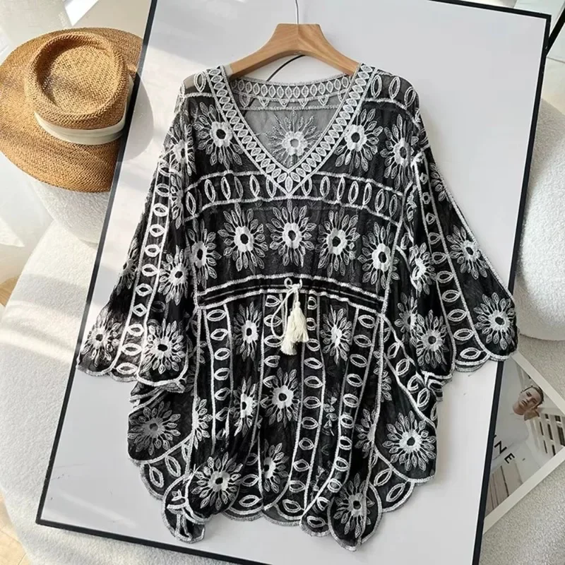 Womans Blouse V-neck Bat Sleeve Shirt 2025 Summer New Loose Plus Size Cloak Waist Sunscreen Shirt Muslim Fashion Tops Clothing
Womans Blouse V-neck Bat Sleeve Shirt 2025 Summer New Loose Plus Size Cloak Waist Sunscreen Shirt Muslim Fashion Tops Clothing