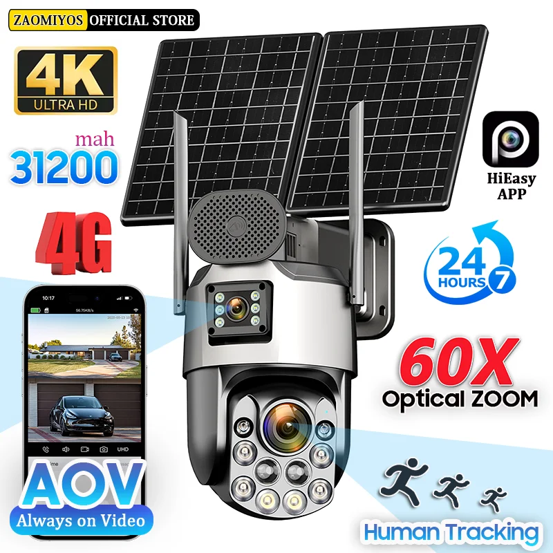 60X Optical ZOOM Home Surveillance 4K 4G Dual Lens Solar Camera Outdoor 360° Auto Tracking AOV 24/7 Recording Security CCTV Cam
60X Optical ZOOM Home Surveillance 4K 4G Dual Lens Solar Camera Outdoor 360° Auto Tracking AOV 24/7 Recording Security CCTV Cam