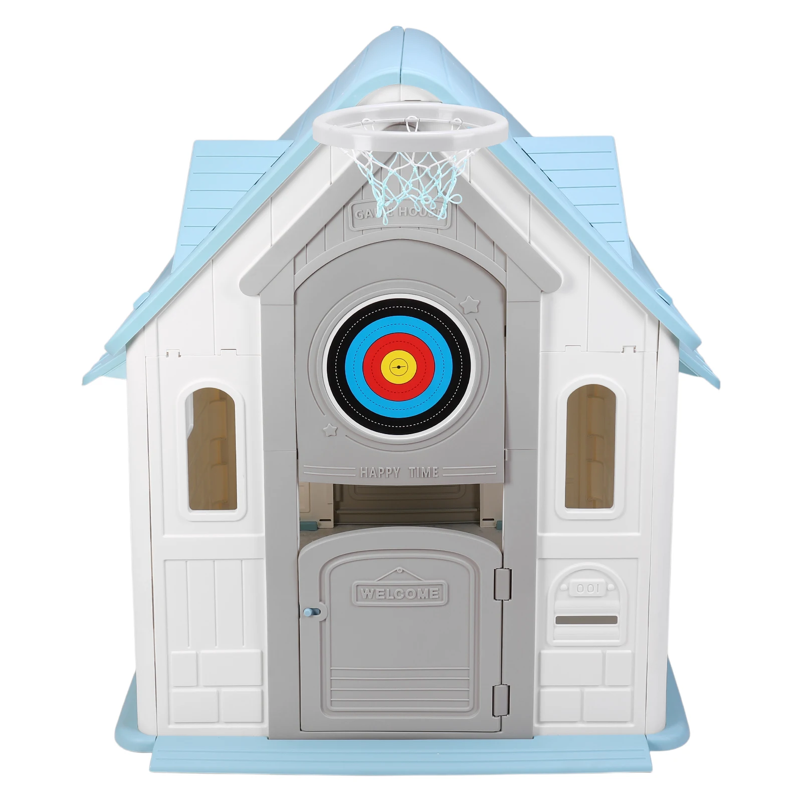 Kids Playhouse with Basketball Hoop Dartboard Garden Games Cottage (Light Blue)
Kids Playhouse with Basketball Hoop Dartboard Garden Games Cottage (Light Blue)