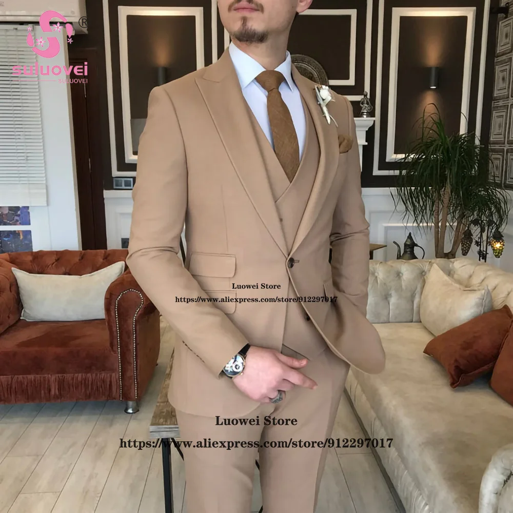 Fashion Peaked Lapel Suits For Men Slim Fit 3 Piece Jacket Vest Pants Set Male Business Blazer Formal Groom Wedding Party Tuxedo
Fashion Peaked Lapel Suits For Men Slim Fit 3 Piece Jacket Vest Pants Set Male Business Blazer Formal Groom Wedding Party Tuxedo