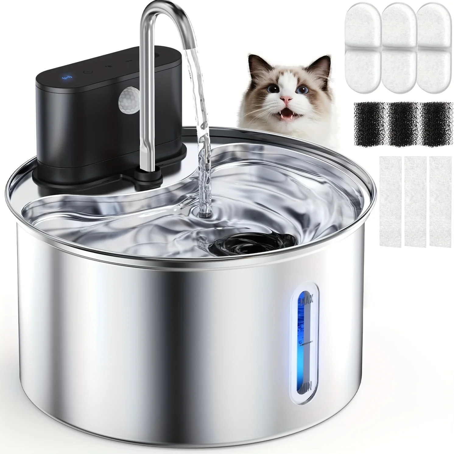 118.35oz Stainless Steel Cat Water Fountain, Wireless Automatic Pet Water Dispenser with Motion Sensor, 5-Layer Filter And 3 Flo
118.35oz Stainless Steel Cat Water Fountain, Wireless Automatic Pet Water Dispenser with Motion Sensor, 5-Layer Filter And 3 Flo