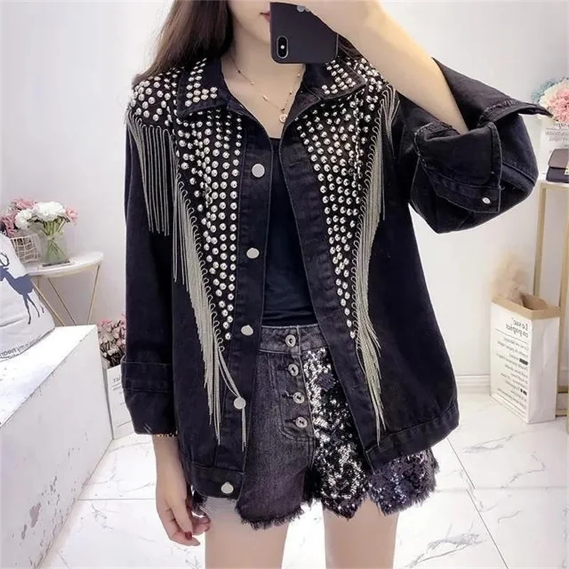 Women's Jacket 2022 Early Spring New Denim Jacket Heavy Industry Tassel Rivets All-Match Fashion Loose And Thin Long-Sleeved Top
Women's Jacket 2022 Early Spring New Denim Jacket Heavy Industry Tassel Rivets All-Match Fashion Loose And Thin Long-Sleeved Top