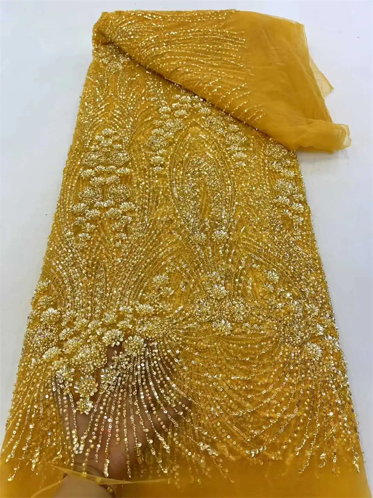 Роскошные бусины, кружево в африканском стиле, высокое качество, 5 ярдов, бусины ручной работы, блестки, ткань, Нигерия для вечернего платья ZX