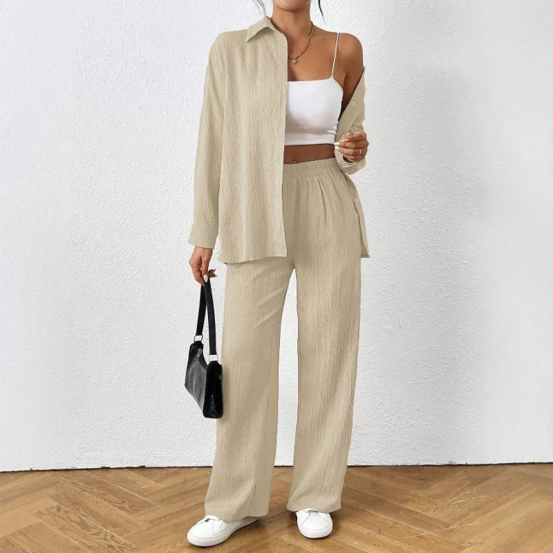 Women's Textured Shirt and Wide Leg Pants Set 2-Piece Casual Outfit
Women's Textured Shirt and Wide Leg Pants Set 2-Piece Casual Outfit