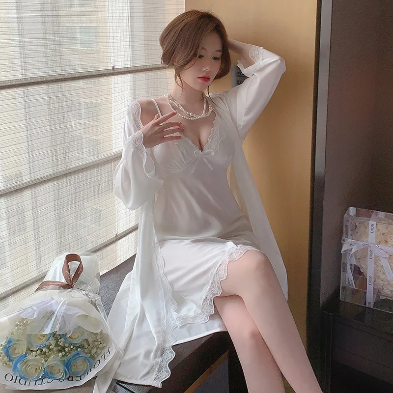 Women's Nightdress Two Piece Sets Night Robe Pajama Set Printed Satin Long Sleeve Robe V Neck Slip Sleeping Clothes Mini Dress
Women's Nightdress Two Piece Sets Night Robe Pajama Set Printed Satin Long Sleeve Robe V Neck Slip Sleeping Clothes Mini Dress