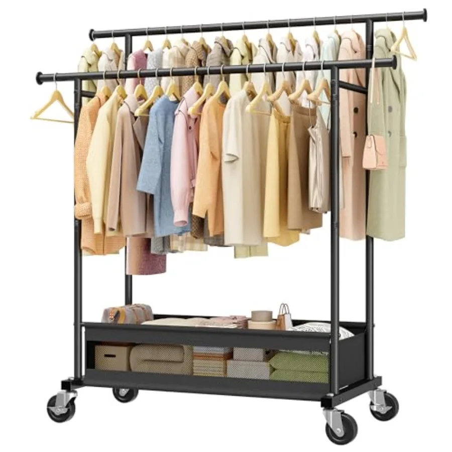 Clothes Rack Double Rods Clothing Rack Clothing Racks for Hanging Clothes Rolling Clothes Rack with Storage Basket and Heavy Du
Clothes Rack Double Rods Clothing Rack Clothing Racks for Hanging Clothes Rolling Clothes Rack with Storage Basket and Heavy Du
