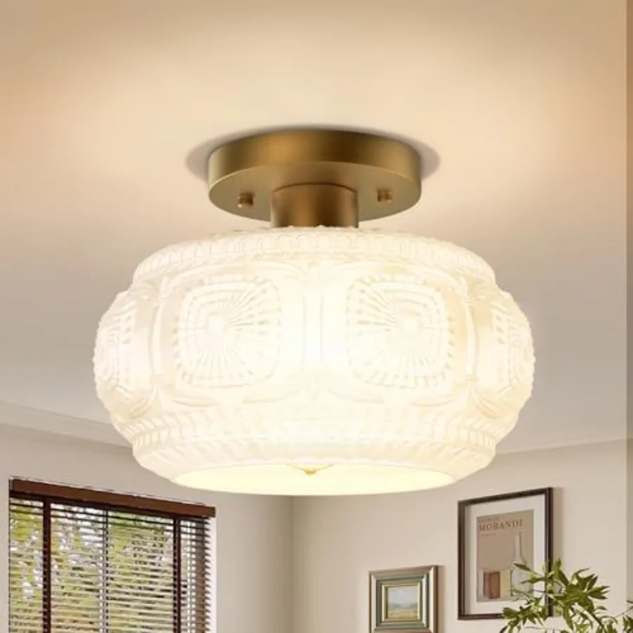 Semi Flush Mount Ceilg Light, Milk Glass Shade Modern Ceilg Light Fixture, Vintage Lighting for Hallway Bedroom Entryway Kitche
Semi Flush Mount Ceilg Light, Milk Glass Shade Modern Ceilg Light Fixture, Vintage Lighting for Hallway Bedroom Entryway Kitche