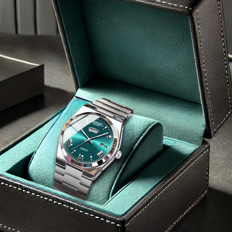 Мужские серебристо-зеленые часы в спортивном стиле, повседневные, с календарем и кварцевым механизмом.
Мужские серебристо-зеленые часы в спортивном стиле, повседневные, с календарем и кварцевым механизмом.