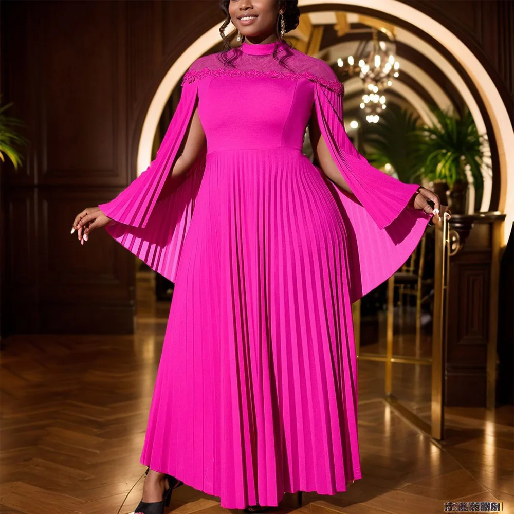 Luxury Pleated Dresses for Woman Rose O Neck Transparent Batwing Sleeve Ankle Length Elegant Birthday Party Dinner Vestidos Robe
Luxury Pleated Dresses for Woman Rose O Neck Transparent Batwing Sleeve Ankle Length Elegant Birthday Party Dinner Vestidos Robe