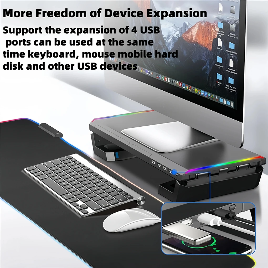 Подставка для монитора с 4 USB-разъемами, 7-цветная световая полоса RGB, кронштейн для хранения монитора, космическая панель для ноутбука, подставка для монитора с зарядкой через USB
Подставка для монитора с 4 USB-разъемами, 7-цветная световая полоса RGB, кронштейн для хранения монитора, космическая панель для ноутбука, подставка для монитора с зарядкой через USB