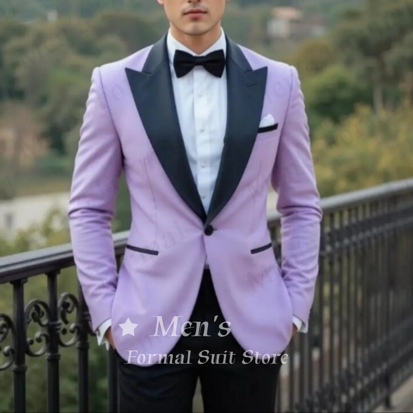 Vintage Men Lavender 2 Piece Tuxedo Suit Slim Fit Black Satin Peak Lapel Blazer Pants Set Wedding Groom Prom Office Customized
Vintage Men Lavender 2 Piece Tuxedo Suit Slim Fit Black Satin Peak Lapel Blazer Pants Set Wedding Groom Prom Office Customized