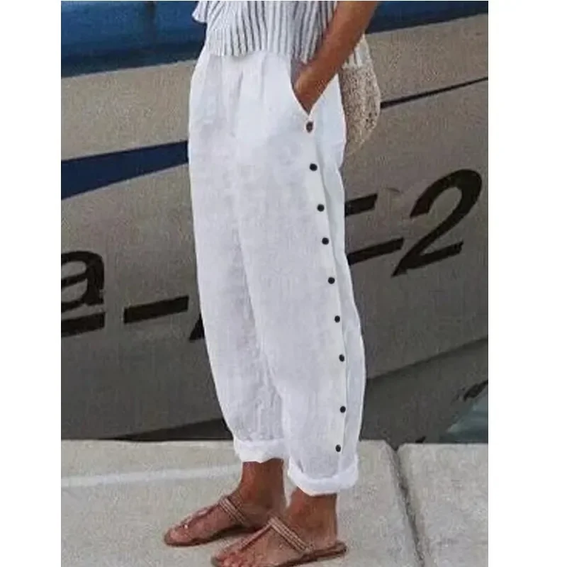 Spring Women's Long Pants Black Pockets Button Elastic Waist Loose Pants Female New Casual Fashion Elegant Ladies Bottom
Spring Women's Long Pants Black Pockets Button Elastic Waist Loose Pants Female New Casual Fashion Elegant Ladies Bottom