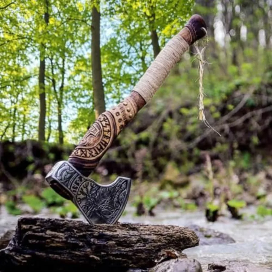 Hand Forged Viking Axe Carbon Steel Blade with Ash Wood Handle and Leather Sheath, Camping, Hunting, Outdoor Hatchet Valhalla A
Hand Forged Viking Axe Carbon Steel Blade with Ash Wood Handle and Leather Sheath, Camping, Hunting, Outdoor Hatchet Valhalla A