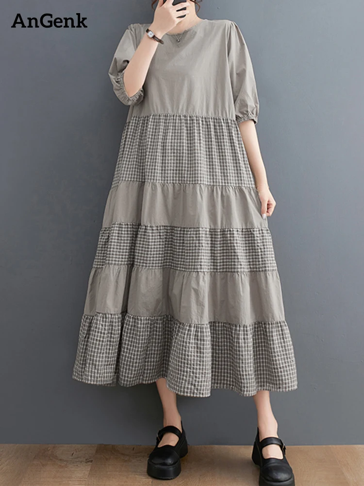 Short Sleeve Patchwork Plaid Summer New In Dresses For Women Korean Fashion Loose Casual Vintage Long Dress Elegant Clothes 2024
Short Sleeve Patchwork Plaid Summer New In Dresses For Women Korean Fashion Loose Casual Vintage Long Dress Elegant Clothes 2024