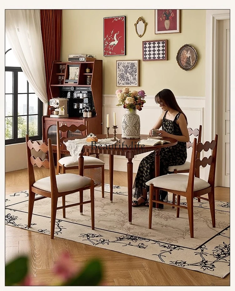French retro solid wood dining table household small apartment medium and ancient style living room folding round table
French retro solid wood dining table household small apartment medium and ancient style living room folding round table