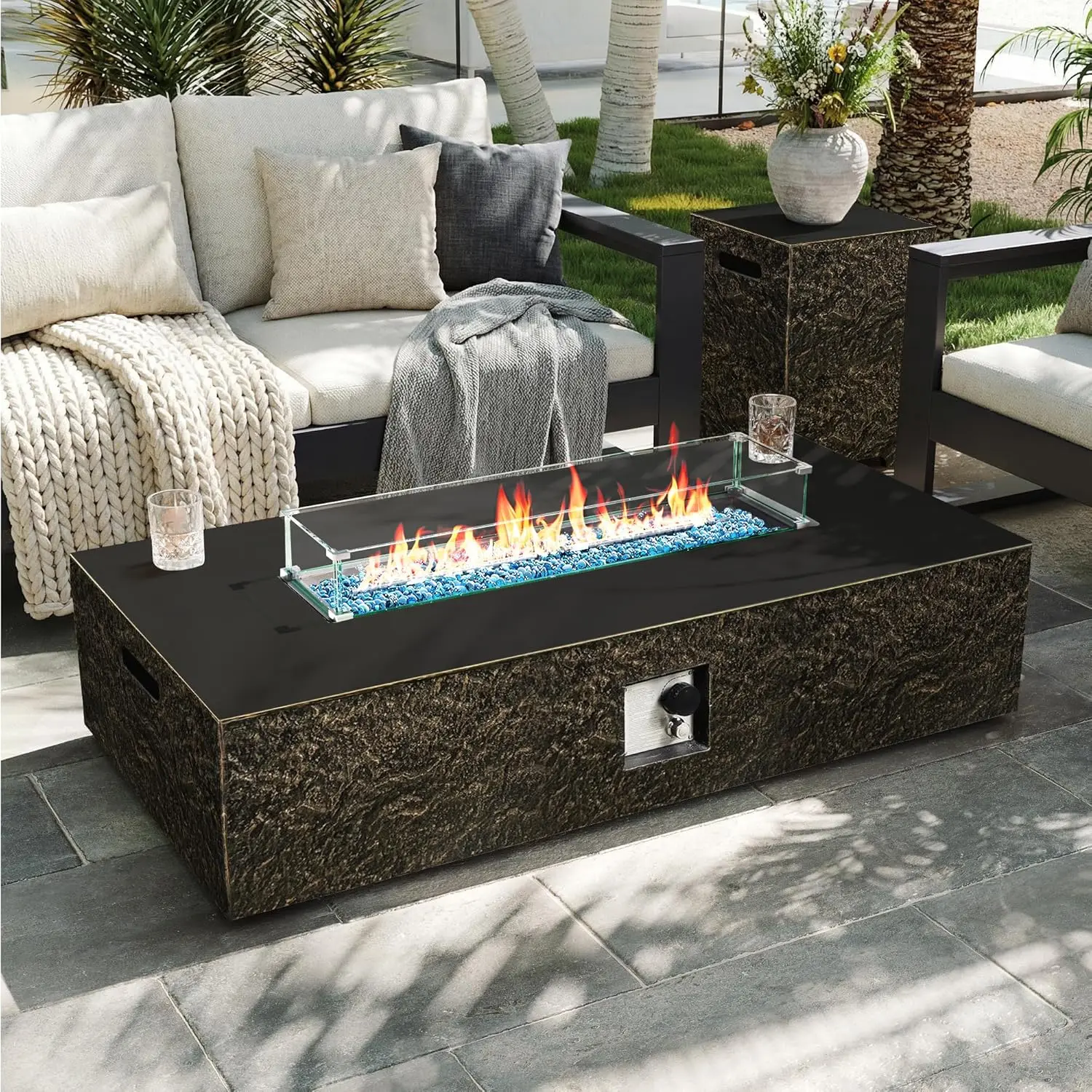 56in Outdoor Gas Fire Pit Table 50000 BTU Concrete Patio w Tank Cover Wind Guard Glass Rocks Rain Cover Customized
56in Outdoor Gas Fire Pit Table 50000 BTU Concrete Patio w Tank Cover Wind Guard Glass Rocks Rain Cover Customized