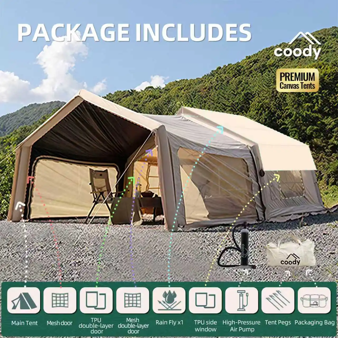 10.0+Inflatable Foyer Air Tent-Beige Camping Glamping 3-6 Person Family Camping Outdoor Portable Folding Inflatable Tent
10.0+Inflatable Foyer Air Tent-Beige Camping Glamping 3-6 Person Family Camping Outdoor Portable Folding Inflatable Tent