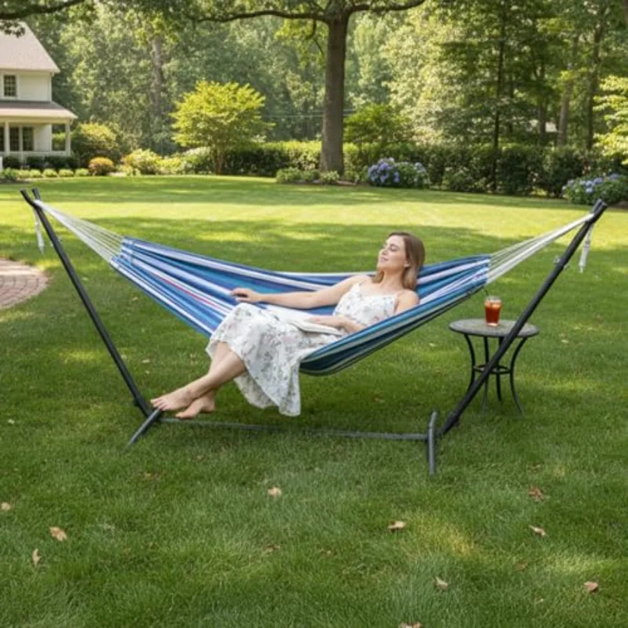 Double Hammocks with Stand for Outside 9FT 2 Person Portable Heavy-Duty Steel Stand Indoor Outdoor Patio Yard Blue Purple Easy
Double Hammocks with Stand for Outside 9FT 2 Person Portable Heavy-Duty Steel Stand Indoor Outdoor Patio Yard Blue Purple Easy