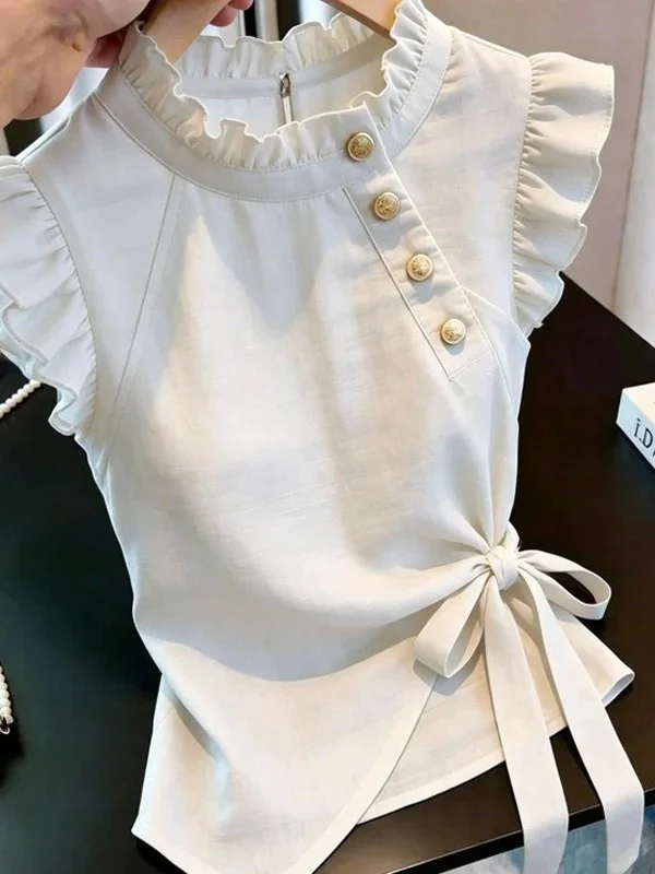 plus Size White Buttonless Sleeveless Shirt Women's Summer New Style Slimming Beautiful Small Shirt Korean Style Commute Wind
plus Size White Buttonless Sleeveless Shirt Women's Summer New Style Slimming Beautiful Small Shirt Korean Style Commute Wind