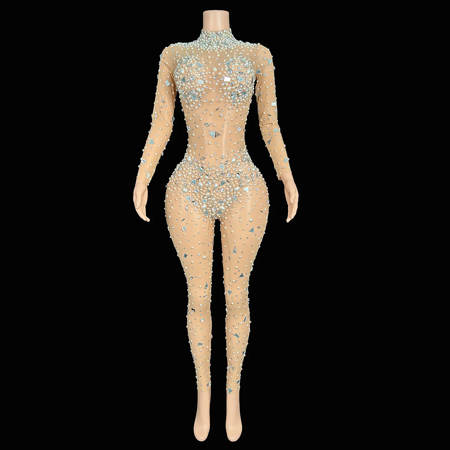 Luxury Rhinestones Pearls Mirrors Mesh Naked Color Sexy Jumpsuit Lady Evening Prom Party Birthday Celebrate Outfit Stage Wear
Luxury Rhinestones Pearls Mirrors Mesh Naked Color Sexy Jumpsuit Lady Evening Prom Party Birthday Celebrate Outfit Stage Wear