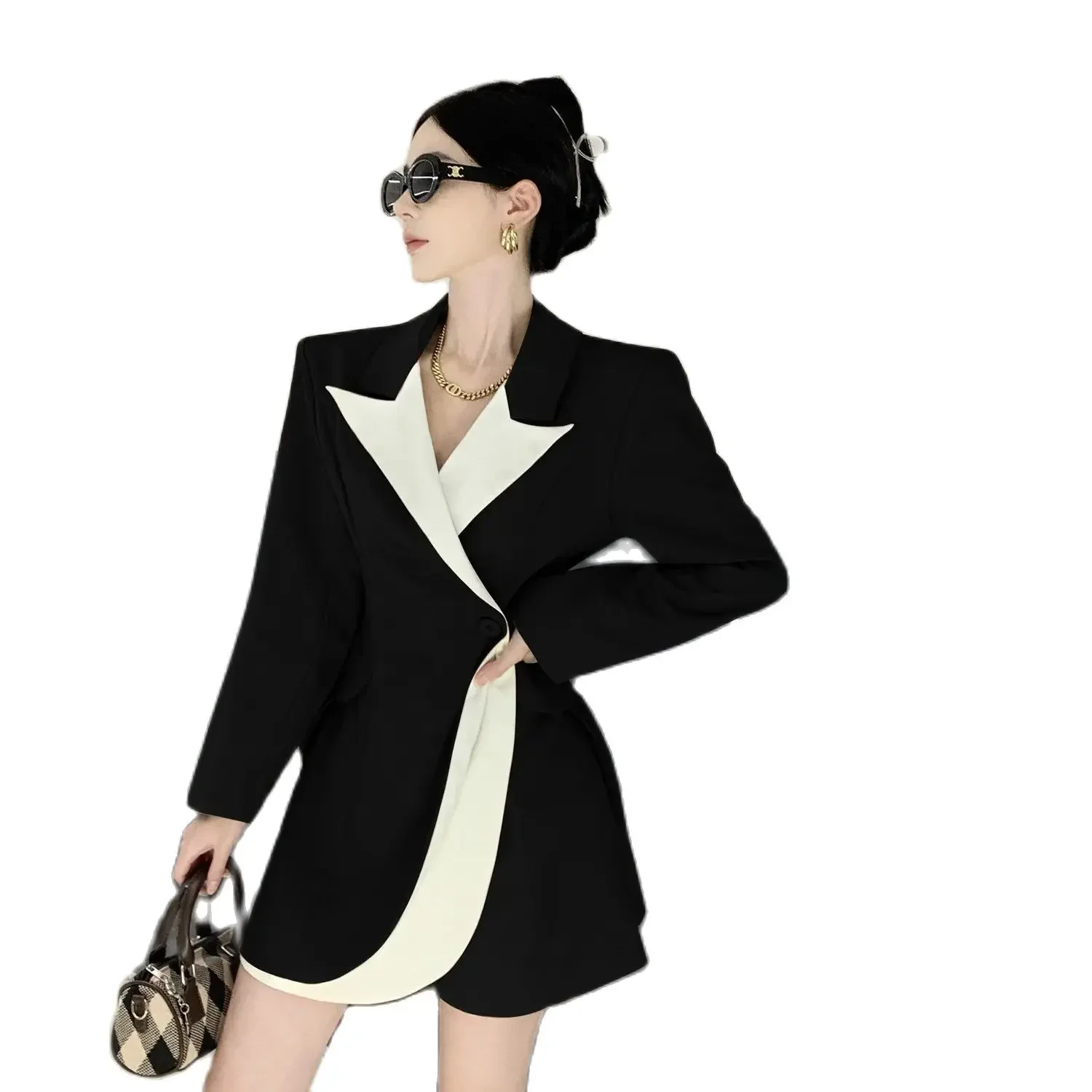 Korean Style Fashion Female Blazers Block Color Patchwork Long Sleeve Turn-down Collar Office Lady Elegant Suits Coats Outerwear
Korean Style Fashion Female Blazers Block Color Patchwork Long Sleeve Turn-down Collar Office Lady Elegant Suits Coats Outerwear