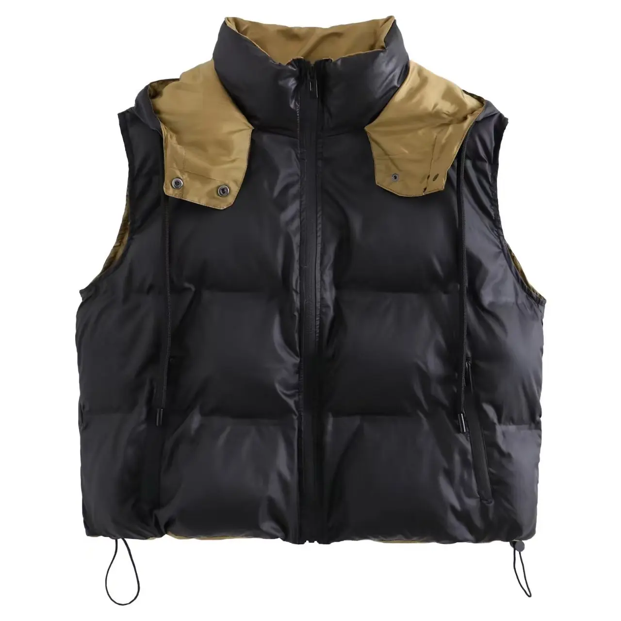 Women's Black Cotton Vest Autumn Hooded Loose Sleeveless Pocket Down Cotton Waistcoat Casual Color-Block Simple Zipper Jacket
Women's Black Cotton Vest Autumn Hooded Loose Sleeveless Pocket Down Cotton Waistcoat Casual Color-Block Simple Zipper Jacket