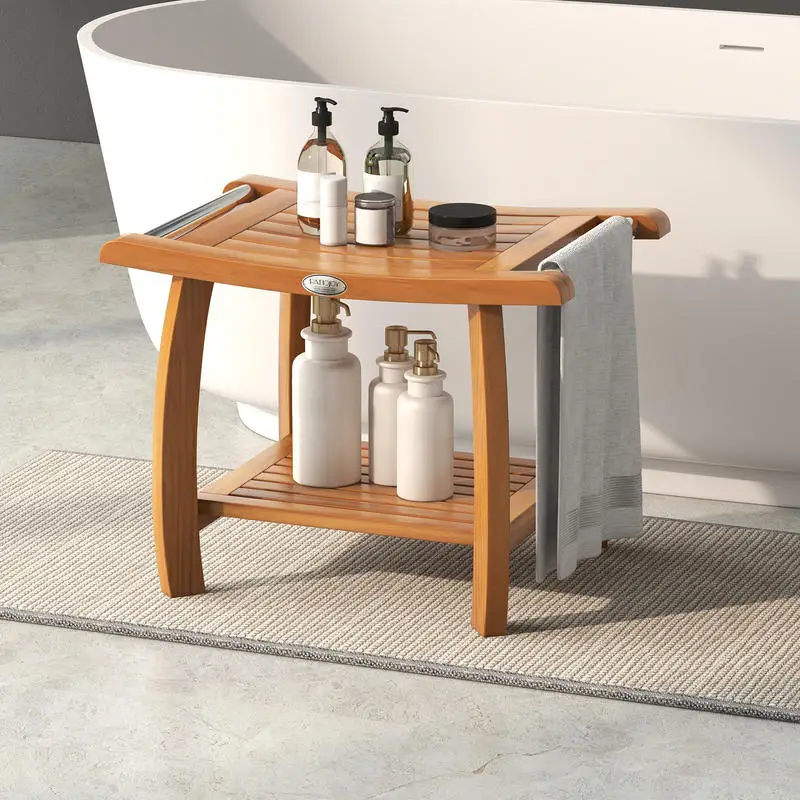 2-Tier Teak Wood Shower Bench Shower Stool with Curved Seat
2-Tier Teak Wood Shower Bench Shower Stool with Curved Seat