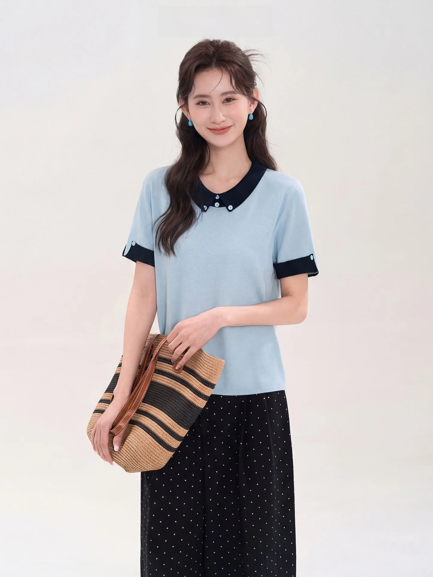 Heme 6 Wool Blend Short Sleeve Knitwear Casual Loose Fit Spring Summer Women's Turn-down Collar Color Block Commute Top
Heme 6 Wool Blend Short Sleeve Knitwear Casual Loose Fit Spring Summer Women's Turn-down Collar Color Block Commute Top