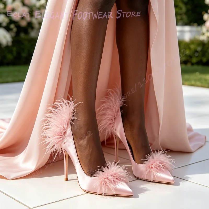 Pink Satin Luster Pom Tassel Pump Silk Women Stiletto Sandal Elegant Light Color Pointed heels Wedding Feather Dress Summer Shoe
Pink Satin Luster Pom Tassel Pump Silk Women Stiletto Sandal Elegant Light Color Pointed heels Wedding Feather Dress Summer Shoe