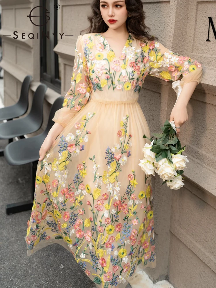 SEQINYY Elegant Midi Dress for Women High Quality Vintage Embroidery Flower Mesh A-Line V-Neck Party Summer Spring New
SEQINYY Elegant Midi Dress for Women High Quality Vintage Embroidery Flower Mesh A-Line V-Neck Party Summer Spring New