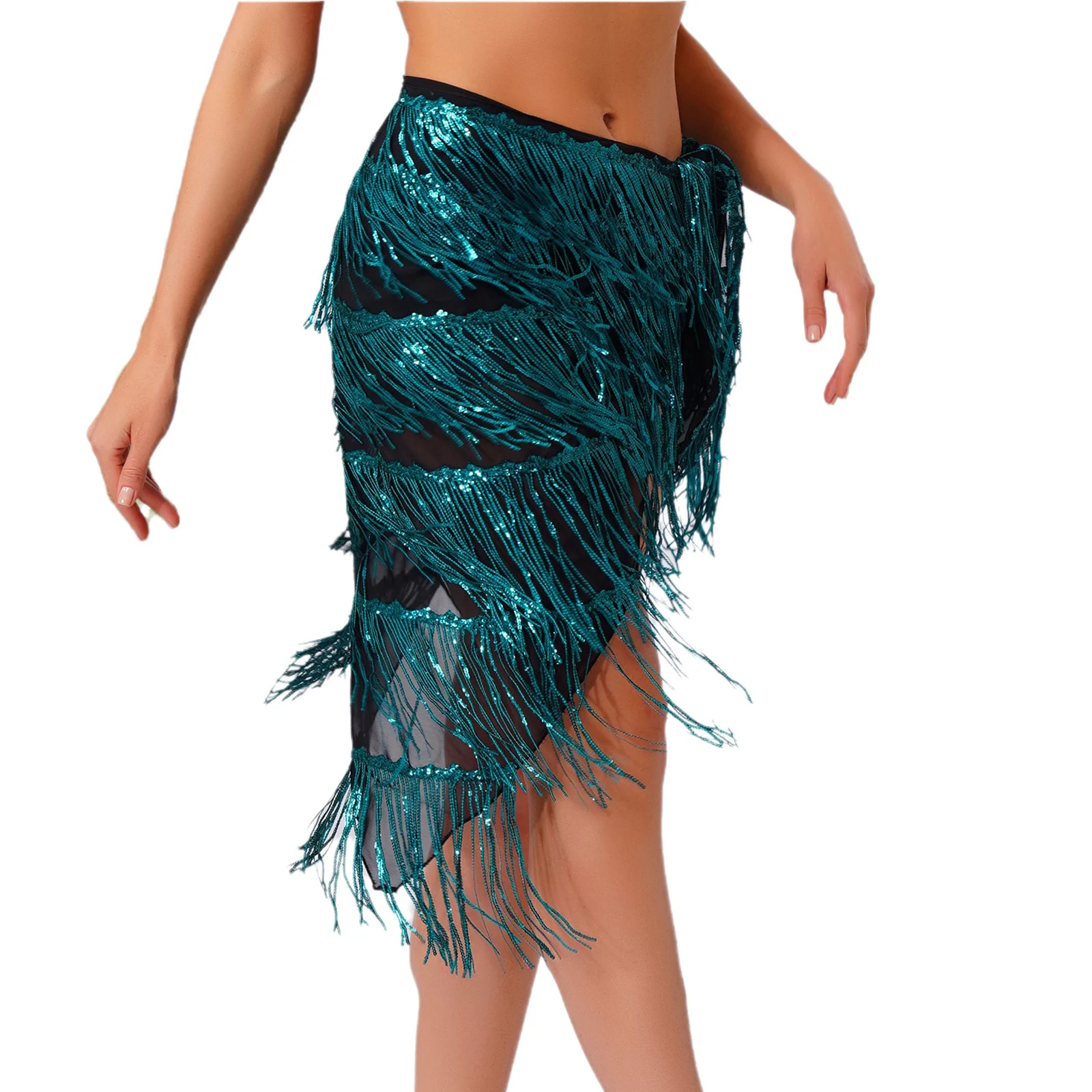 Women Latin Belly Dance Hip Scarf Stage Performance Costume Glittery Sequin Tassel Fringe Triangle Waist Chain Lace-up Hip Skirt
Women Latin Belly Dance Hip Scarf Stage Performance Costume Glittery Sequin Tassel Fringe Triangle Waist Chain Lace-up Hip Skirt