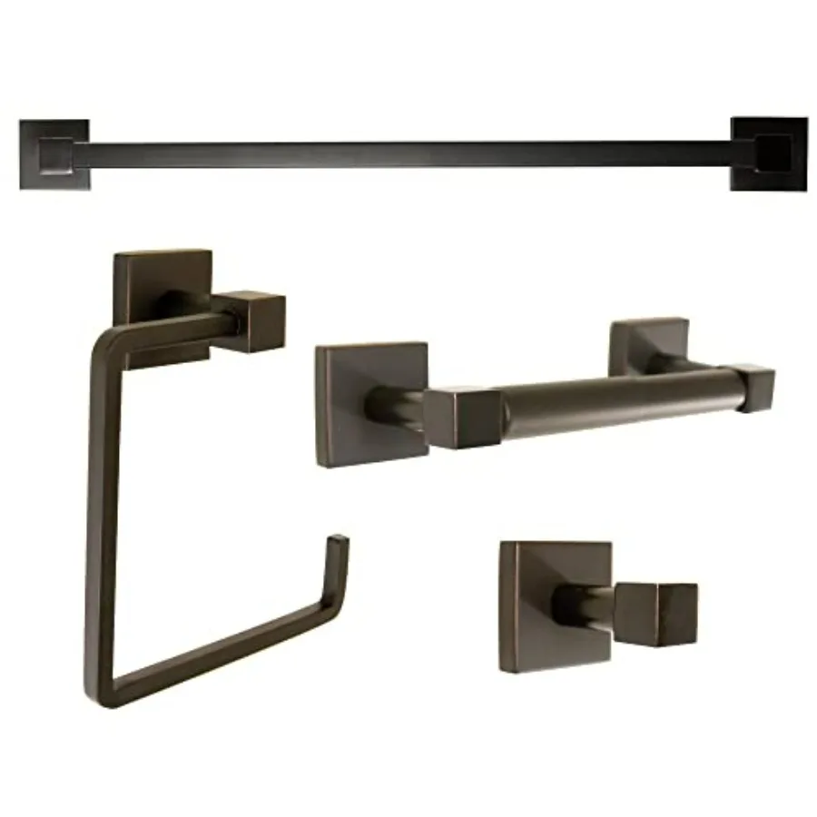 Bathroom accessory set for modern decor, oil rubbed bronze metal, includes towel bar, towel ring, toilet paper holder, and robe
Bathroom accessory set for modern decor, oil rubbed bronze metal, includes towel bar, towel ring, toilet paper holder, and robe