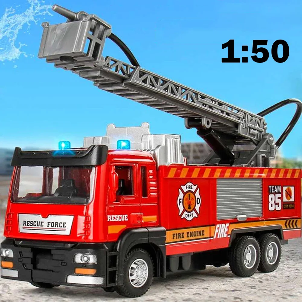1:50 Высокомобильная модель пожарной машины из сплава, литая под давлением лестница, грузовик с распылителем воды, игрушечный легкий музыкальный спасательный автомобиль, подарок на день рождения
1:50 Высокомобильная модель пожарной машины из сплава, литая под давлением лестница, грузовик с распылителем воды, игрушечный легкий музыкальный спасательный автомобиль, подарок на день рождения
