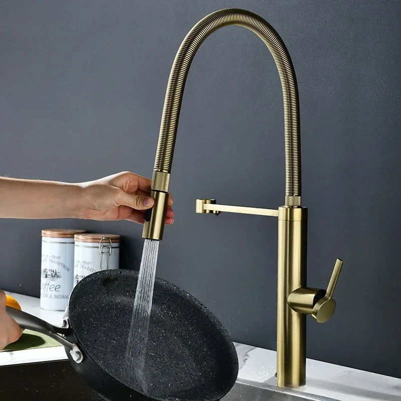 Gold Kitchen Faucet Brass Single Lever Mixer Tap with Pull out Spring Spout for Sink Hot Cold Water Sink Hot Cold Tap
Gold Kitchen Faucet Brass Single Lever Mixer Tap with Pull out Spring Spout for Sink Hot Cold Water Sink Hot Cold Tap