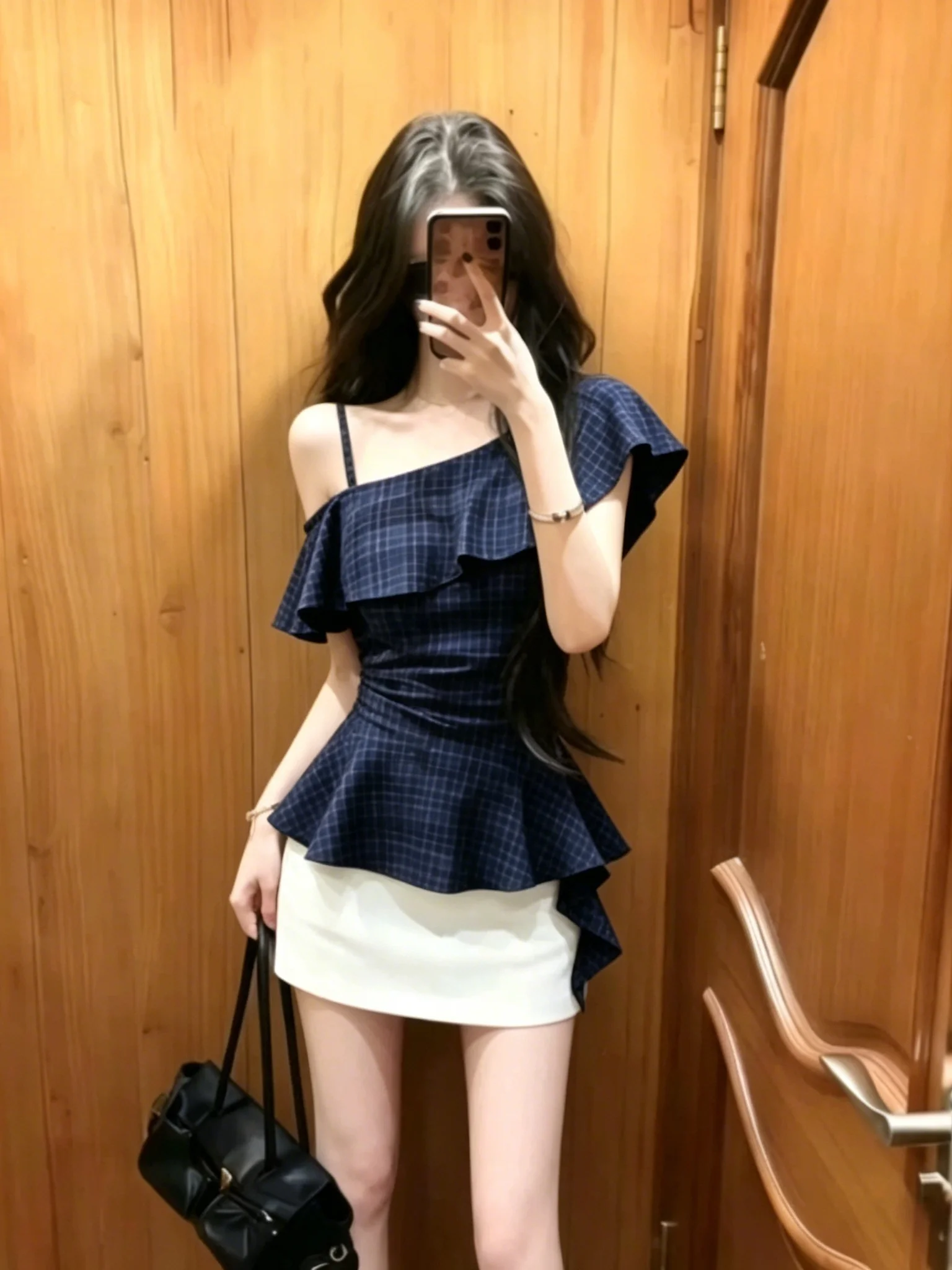 Slimming Blue Plaid Shirt Women's Summer New Style Asymmetrical Shoulder Lace Trim Waist-Cinching Beautiful Small Top
Slimming Blue Plaid Shirt Women's Summer New Style Asymmetrical Shoulder Lace Trim Waist-Cinching Beautiful Small Top