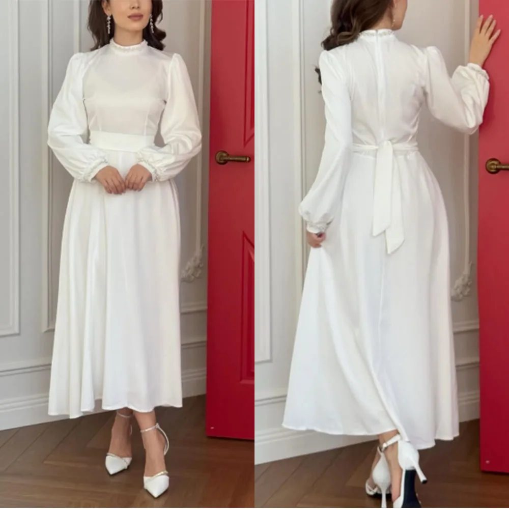 High Quality Customized High Collar Ankle Length Full Sleeves White Vestidos Elegantes Para Mujer Para Una Boda فستان احمر Robe
High Quality Customized High Collar Ankle Length Full Sleeves White Vestidos Elegantes Para Mujer Para Una Boda فستان احمر Robe
