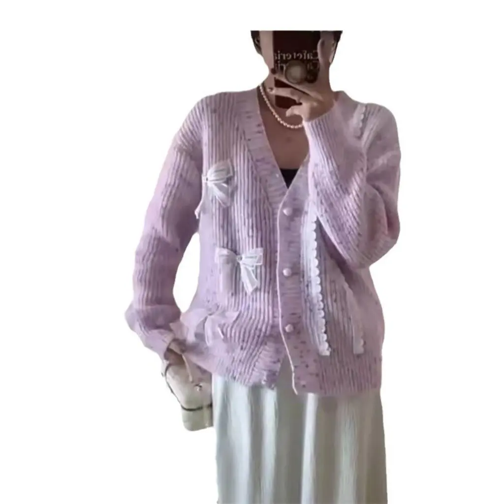 Женская свободная трикотажная куртка в корейском стиле, осенне-зимний свитер с кружевом и бантом, кардиган, нежная ленивая мода
Женская свободная трикотажная куртка в корейском стиле, осенне-зимний свитер с кружевом и бантом, кардиган, нежная ленивая мода