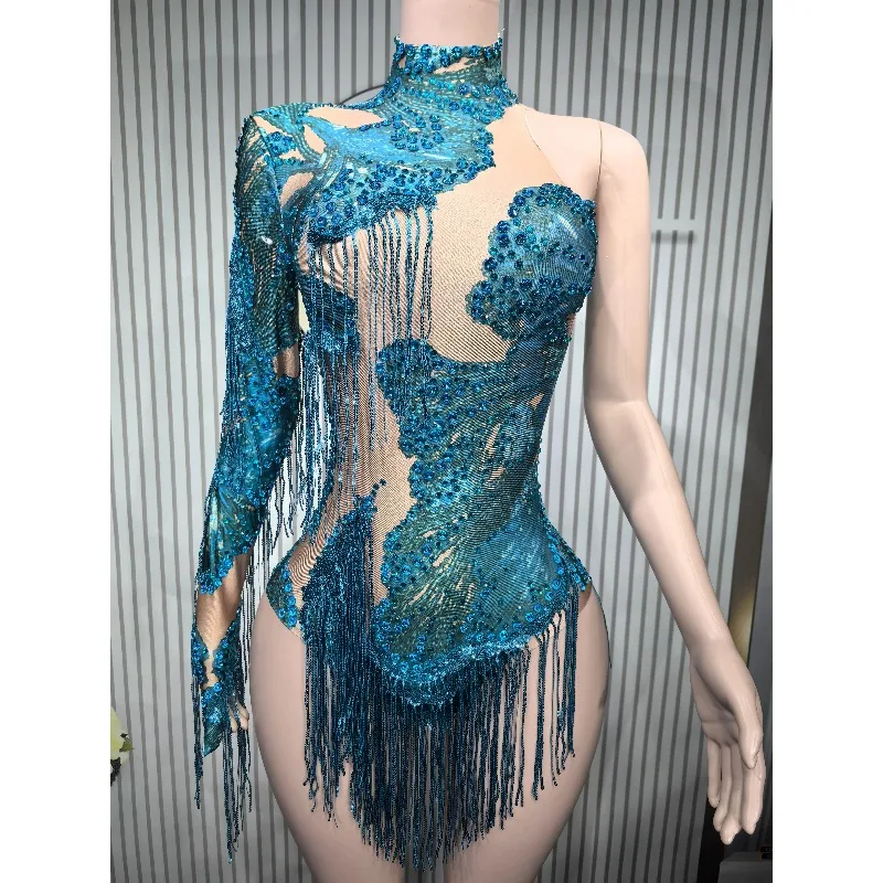 Сексуальный узкий купальник для певицы, танцовщицы, шоу, сценическая одежда, блестящие синие стразы, женский танцевальный костюм с бахромой, боди на одно плечо 7G
Сексуальный узкий купальник для певицы, танцовщицы, шоу, сценическая одежда, блестящие синие стразы, женский танцевальный костюм с бахромой, боди на одно плечо 7G