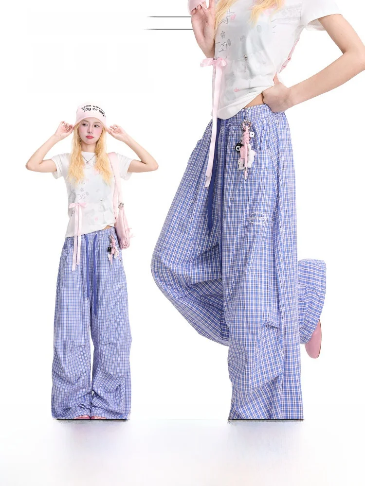 NERESUM Vintage Blue Plaid Work Pants Women's American Folded Straight Leg Draped Lazy Style Casual Trousers Loose Fit
NERESUM Vintage Blue Plaid Work Pants Women's American Folded Straight Leg Draped Lazy Style Casual Trousers Loose Fit
