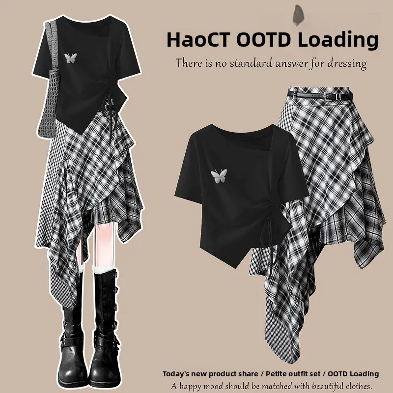Korean Style Summer Outfit Black Asymmetrical Dress Women's Set Small Size Clothes Breathable Cotton Short Sleeve round Neck
Korean Style Summer Outfit Black Asymmetrical Dress Women's Set Small Size Clothes Breathable Cotton Short Sleeve round Neck