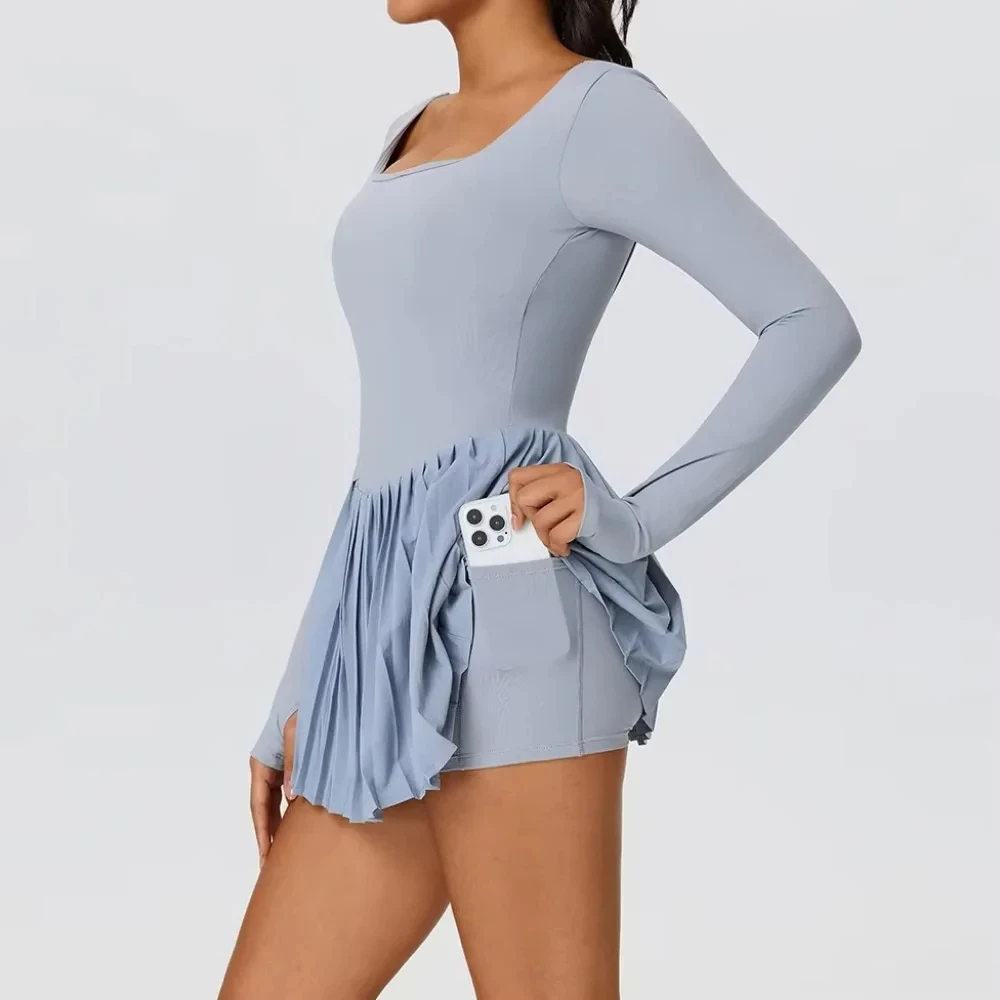 Women's Sexy U-Back Long Sleeve Tennis Dress with Shorts Quick Dry Fitness Yoga Running Rompers Skorts Pleated Design
Women's Sexy U-Back Long Sleeve Tennis Dress with Shorts Quick Dry Fitness Yoga Running Rompers Skorts Pleated Design