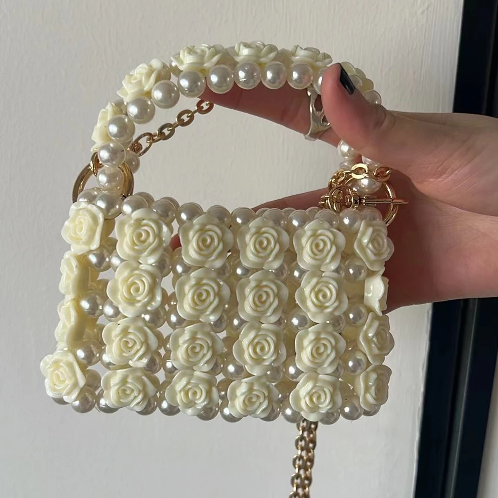 Mini Rose Pearls Bags for Women Elegant Beads Handbag Laides Chains Shoulder Crossbody Bag Woven Flower Party Evening Purses Ins
Mini Rose Pearls Bags for Women Elegant Beads Handbag Laides Chains Shoulder Crossbody Bag Woven Flower Party Evening Purses Ins