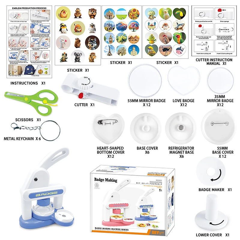 Children DIY Badge Button Maker for Making Round/Heart/Keychain Reusable Acrylic Badges Button Fridge Magnets Girls Boys Gifts
Children DIY Badge Button Maker for Making Round/Heart/Keychain Reusable Acrylic Badges Button Fridge Magnets Girls Boys Gifts