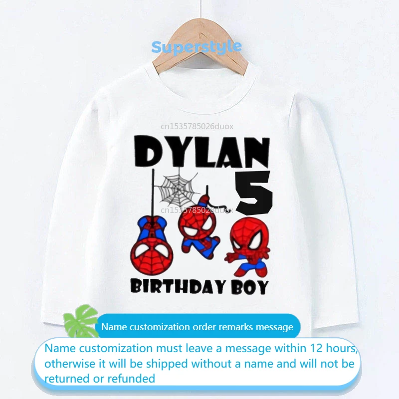 New Autumn 2024 MARVEL Spiderman Birthday Cotton Long Sleeve T-Shirt 3 4 5 6 7 8 Spiderman Customized Name Birthday Kid Clothes
New Autumn 2024 MARVEL Spiderman Birthday Cotton Long Sleeve T-Shirt 3 4 5 6 7 8 Spiderman Customized Name Birthday Kid Clothes