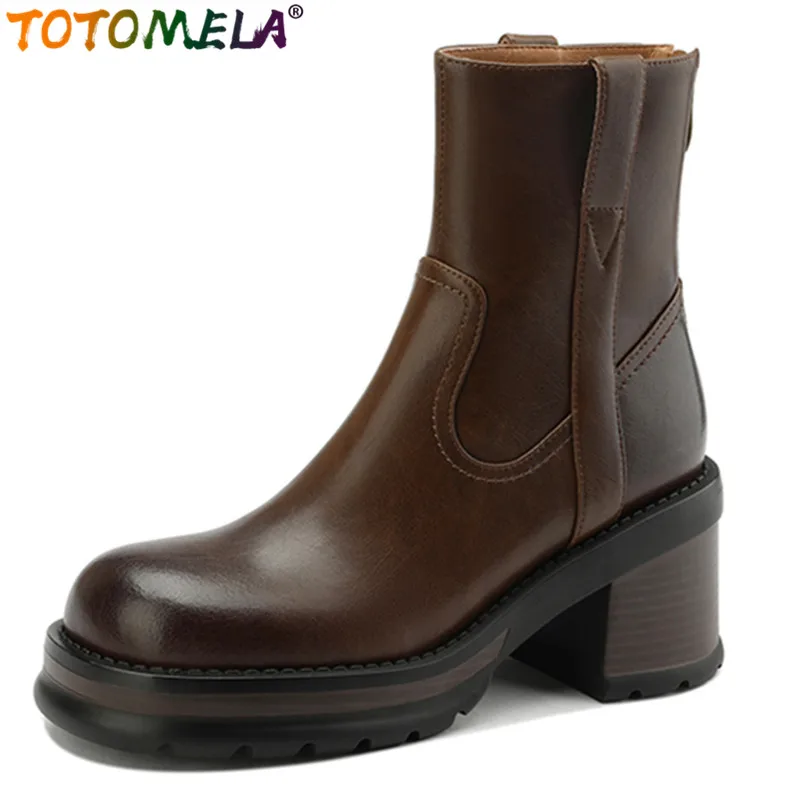 TOTOMELA 2024 New Retro Thick High Heels Dress Shoes Genuine Leather Zipper Women Boots Winter Platform Ankle Boots
TOTOMELA 2024 New Retro Thick High Heels Dress Shoes Genuine Leather Zipper Women Boots Winter Platform Ankle Boots