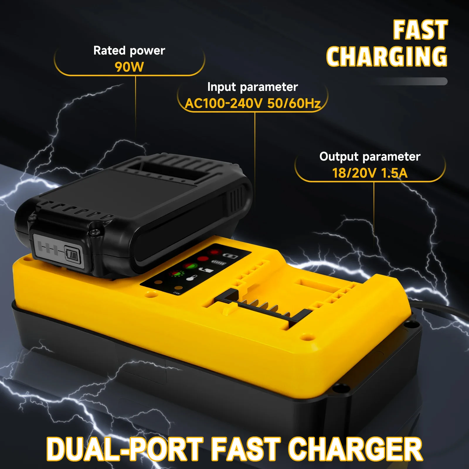 Зарядное устройство 90 Вт для замены, быстрое двойное мини-зарядное устройство для литиевых аккумуляторов Dewalt 18В 20В DCB207 DCB206 DCB204 DCB203
Зарядное устройство 90 Вт для замены, быстрое двойное мини-зарядное устройство для литиевых аккумуляторов Dewalt 18В 20В DCB207 DCB206 DCB204 DCB203
