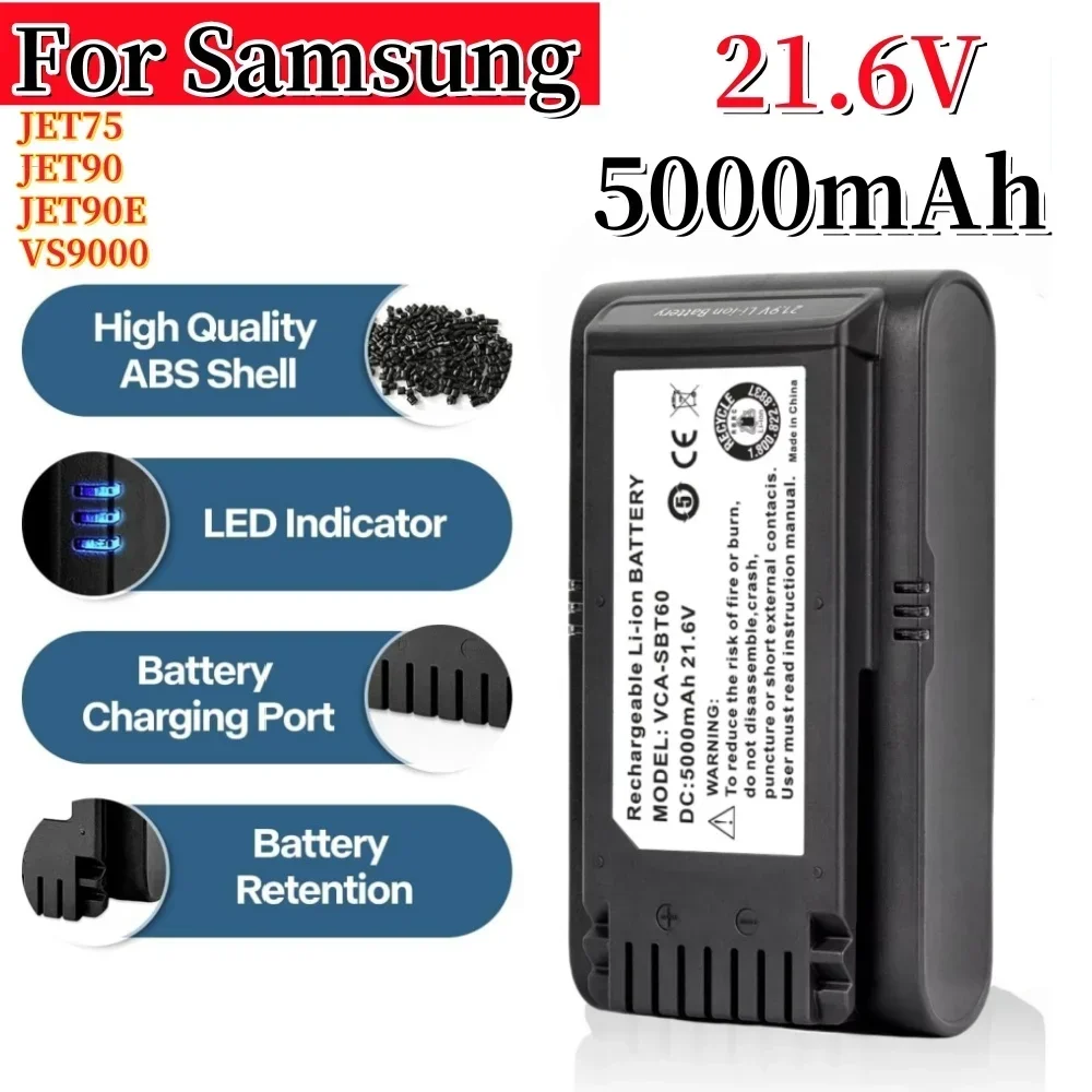 21.6V 5000mAh Li-ion Replacement Battery for Samsung Jet 90/Jet 75 Pet/Cordless Stick Vacuum VCA-SBT90 with BMS Protection.
21.6V 5000mAh Li-ion Replacement Battery for Samsung Jet 90/Jet 75 Pet/Cordless Stick Vacuum VCA-SBT90 with BMS Protection.