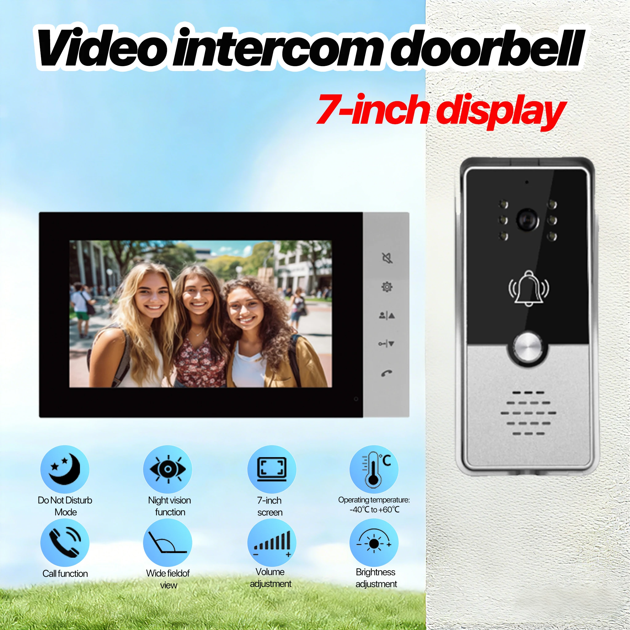 Wired Video Door Phone 7 Inch 700TVL Night Vision Two Way Audio Waterproof Touch Button Intercom for Home
Wired Video Door Phone 7 Inch 700TVL Night Vision Two Way Audio Waterproof Touch Button Intercom for Home