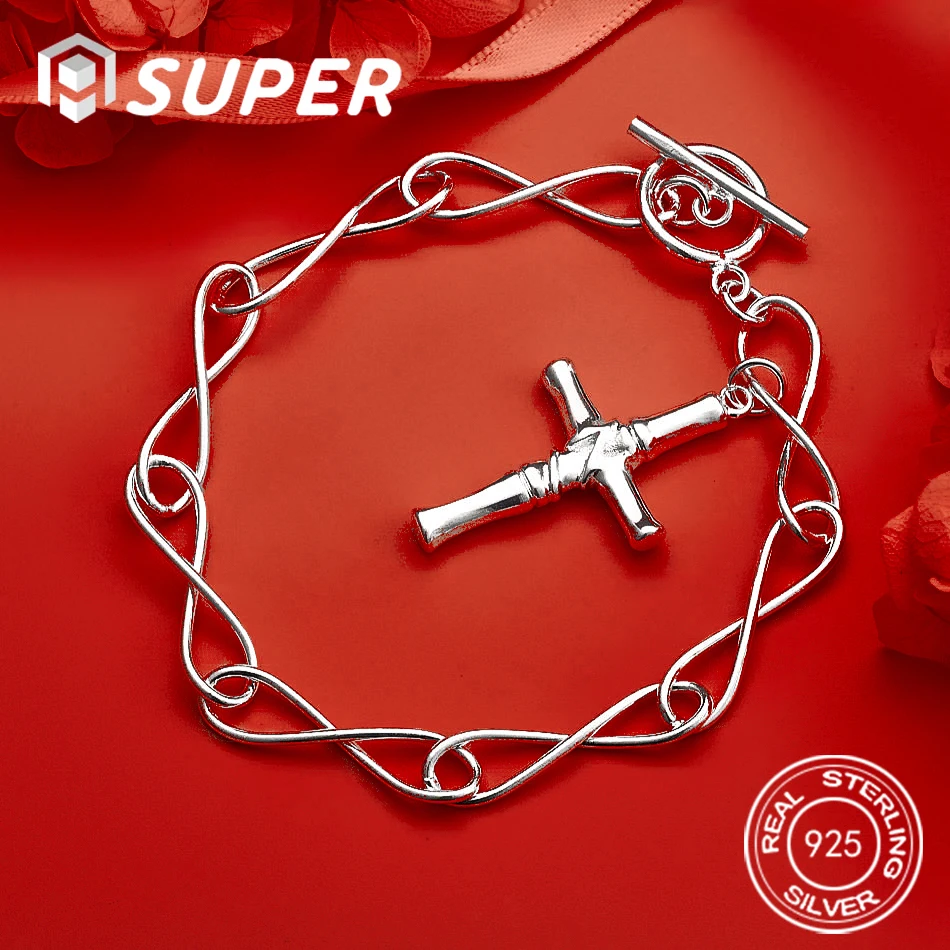 ALISuper 925 Sterling Silver 8-inch Delicate Cross Bracelet for Men and Women - Fashion Wedding Jewelry
ALISuper 925 Sterling Silver 8-inch Delicate Cross Bracelet for Men and Women - Fashion Wedding Jewelry