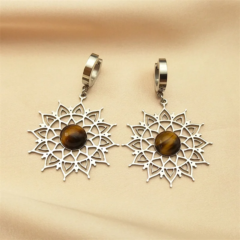 Vintage Flower Of Life Tiger Eye Stone Big Hoop Earrings For Women Stainless Steel Silver Color Lotus Boho Earring Jewelry Gift
Vintage Flower Of Life Tiger Eye Stone Big Hoop Earrings For Women Stainless Steel Silver Color Lotus Boho Earring Jewelry Gift